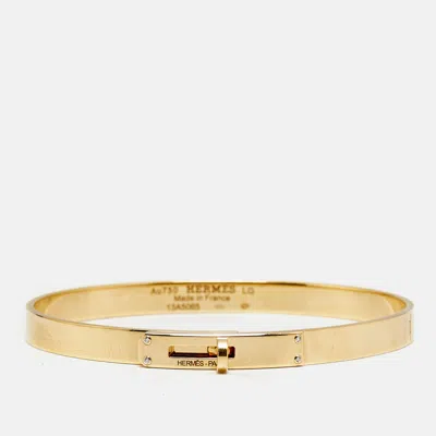 Pre-owned Hermes Kelly Diamonds 18k Yellow Gold Small Model Bracelet Lg
