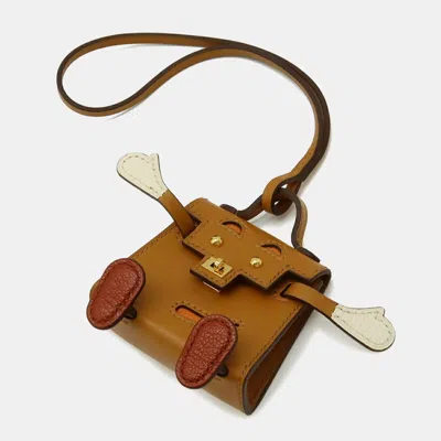 Pre-owned Hermes Kelly Doll Bijoux De Sac Bag Charm Vaudelact Leather Natural Sable Orange Nata Brick