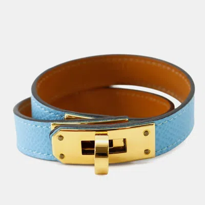 Pre-owned Hermes Kelly Double Tour Bracelet Size T2 Celeste Epsom In Blue
