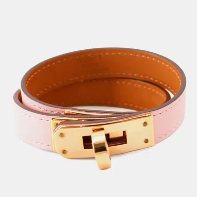 Pre-owned Hermes Kelly Double Tour Bracelet Size T2 Rose Sakura Swift Leather In Pink