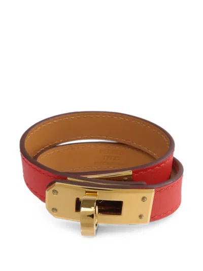 Pre-owned Hermes Kelly Double Tour Calfskin Bracelet In Red