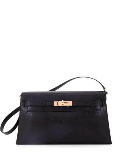 Pre-owned Hermes Kelly Elan Chevre Chamkila Shoulder Bag In Black