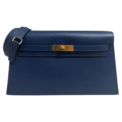 Pre-owned Hermes Hermès Kelly Elan Deep Blue Madame Leather Gold Hardware Clutch Shoulder Bag