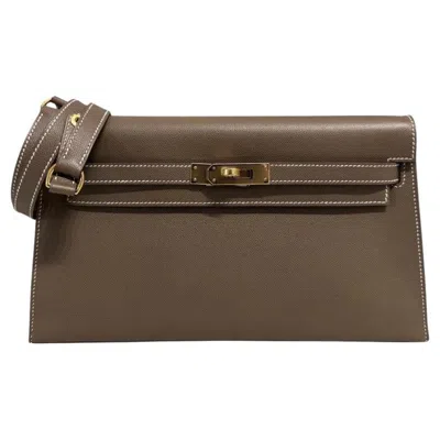 Pre-owned Hermes Hermès Kelly Elan Etoupe Gray Madame Leather Gold Hardware Clutch Shoulder Bag