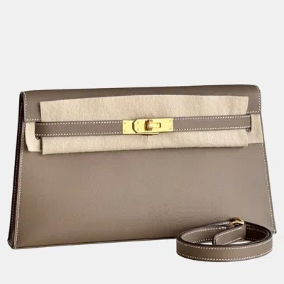 Pre-owned Hermes Kelly Elan Etoupe Madame Leather Gold Hardware In Brown