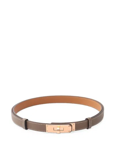 Pre-owned Hermes Kelly Epsom Leather Belt In Brown