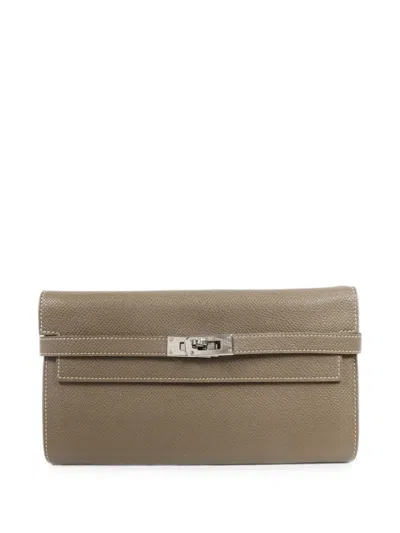 Pre-owned Hermes Kelly Epsom Leather Wallet In Neutrals