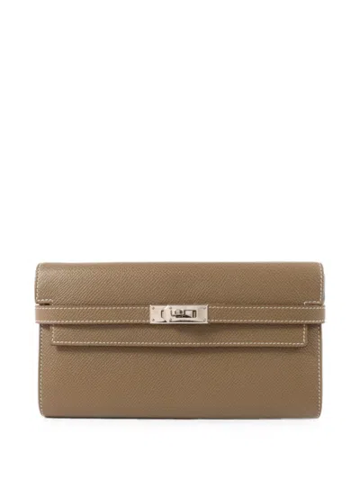 Pre-owned Hermes Kelly Epsom Long Wallet In Neutrals