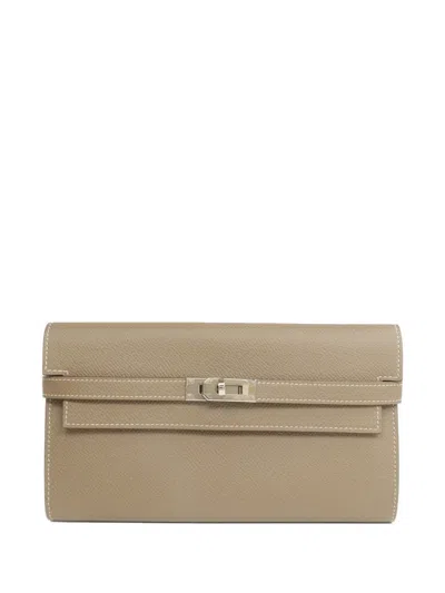 Pre-owned Hermes Kelly Epsom Wallet In Neutral