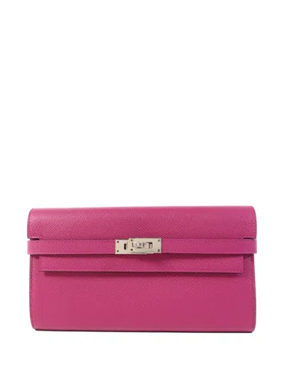 Pre-owned Hermes Kelly Epsom Wallet In Pink