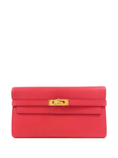 Pre-owned Hermes Kelly Epsom Wallet In Red