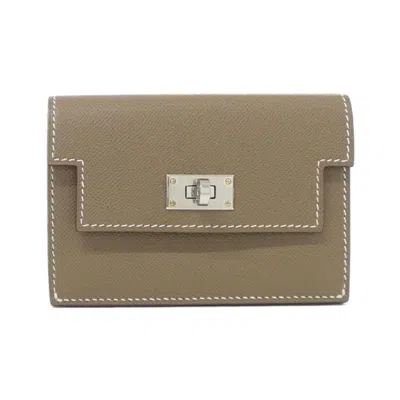 Pre-owned Hermes Kelly Etoupe Gray Leather Wallet (bi-fold) ()