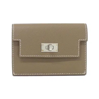 Pre-owned Hermes Kelly Etoupe Gray Leather Wallet (bi-fold) ()