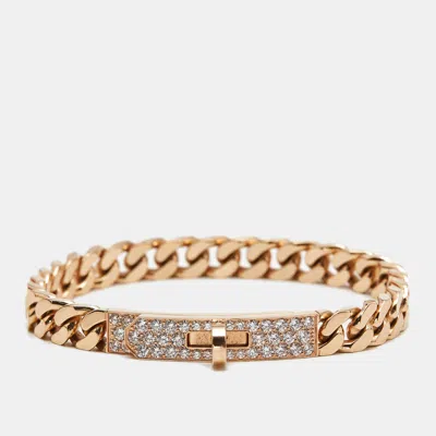 Pre-owned Hermes Hermès Kelly Gourmette Link Diamonds 18k Rose Gold Bracelet