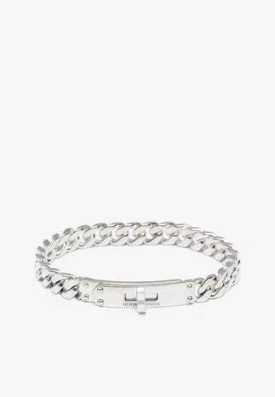Pre-owned Hermes Kelly Gourmette Tpm Bracelet In Silver