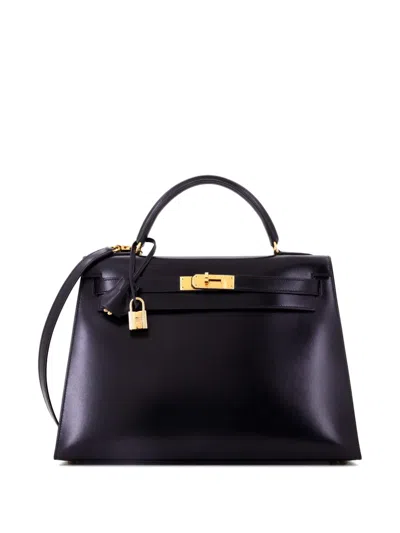 Pre-owned Hermes Kelly Handbag Black Box Calf With Gold Hardware 32 Satchel