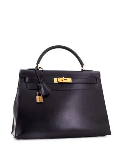 Pre-owned Hermes Kelly Handbag Black Box Calf With Gold Hardware 32 Satchel