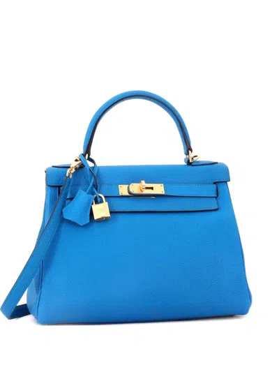 Pre-owned Hermes Kelly Handbag Blue Togo With Gold Hardware 28 Satchel