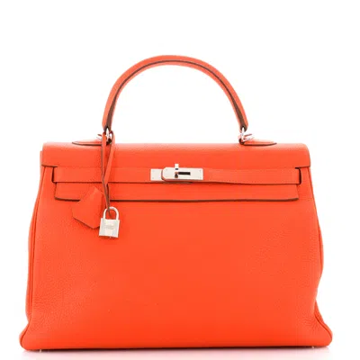 Pre-owned Hermes Kelly Handbag Capucine Togo With Palladium Hardware 35 In Orange