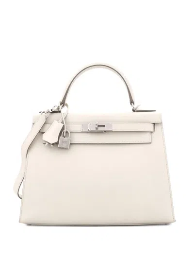 Pre-owned Hermes Kelly Handbag Light Epsom With Palladium Hardware 28 Satchel In White