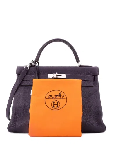 Pre-owned Hermes Kelly Handbag Purple Clemence With Palladium Hardware 32 Satchel