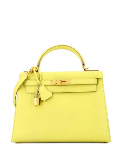 Pre-owned Hermes Kelly Handbag Yellow Epsom With Gold Hardware 28 Satchel