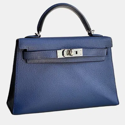 Pre-owned Hermes Kelly Ii Mini Agate Blue Leather Handbag