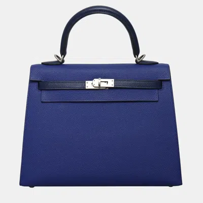 Pre-owned Hermes Kelly Ii Sellier 25 Bag In Blue