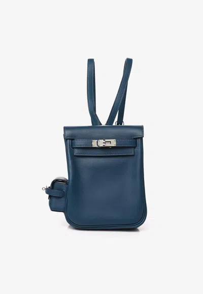 Pre-owned Hermes Kelly Jump Backpack In Bleu De Prusse Swift Leather With Palladium Hardware