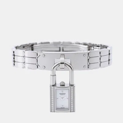 Pre-owned Hermes Kelly Ke4.130 White Stainless Steel Diamond Quartz Women Wristwatch 16mm