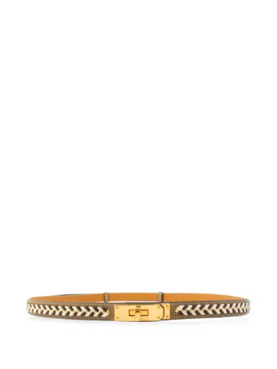 Pre-owned Hermes Kelly Leather Belt In Gray