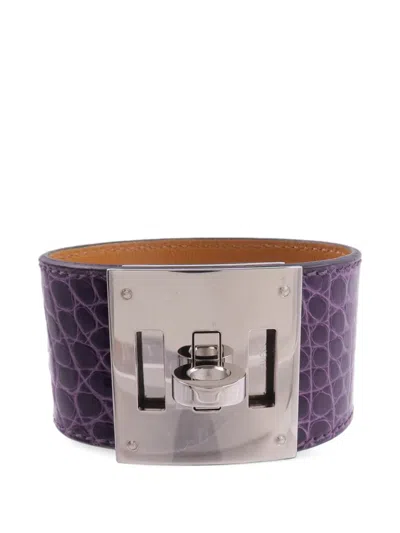 Pre-owned Hermes Kelly Leather Bracelet In Silver