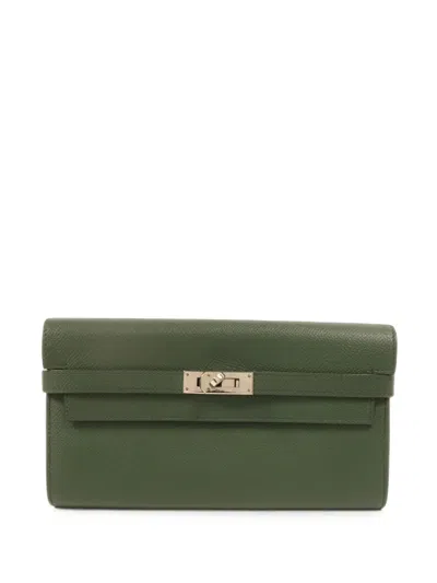 Pre-owned Hermes Kelly Leather Clutch Bag In Green
