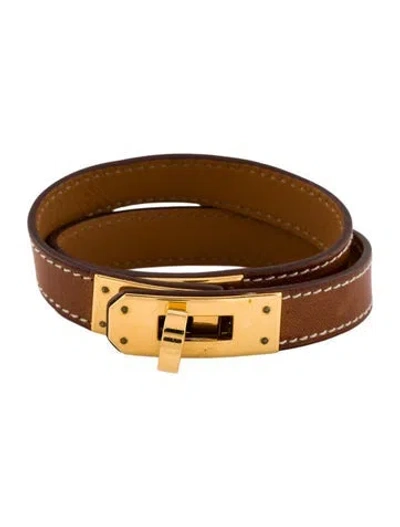 Pre-owned Hermes Kelly Leather Double Tour Bracelet In Brown