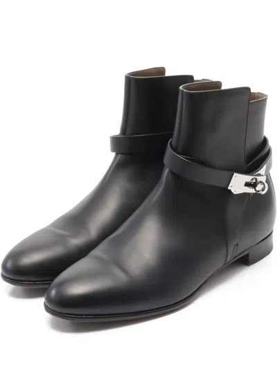 Pre-owned Hermes Kelly Leather Strap Boots In Black
