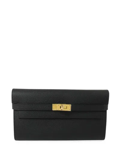 Pre-owned Hermes Kelly Leather Wallet In Black