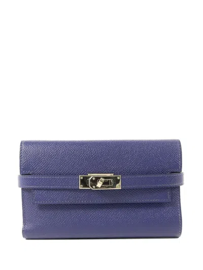 Pre-owned Hermes Kelly Leather Wallet In Blue