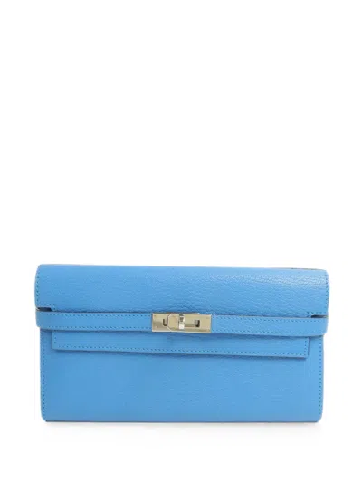 Pre-owned Hermes Kelly Leather Wallet In Blue