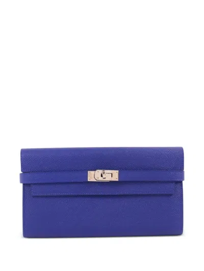 Pre-owned Hermes Kelly Leather Wallet In Blue