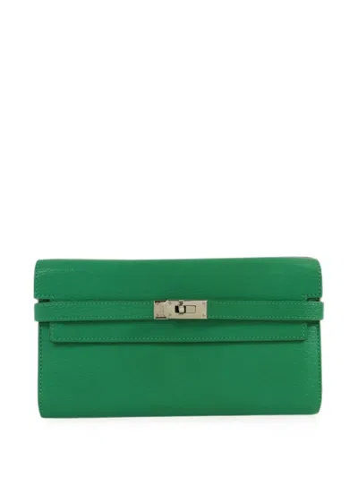 Pre-owned Hermes Kelly Leather Wallet In Green