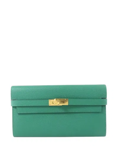 Pre-owned Hermes Kelly Leather Wallet In Green