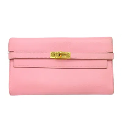 Hermes Kelly Leather Wallet () In Pink