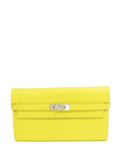 Pre-owned Hermes Kelly Leather Wallet In Yellow