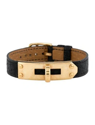 Pre-owned Hermes Kelly Lock Watch Strap In Black