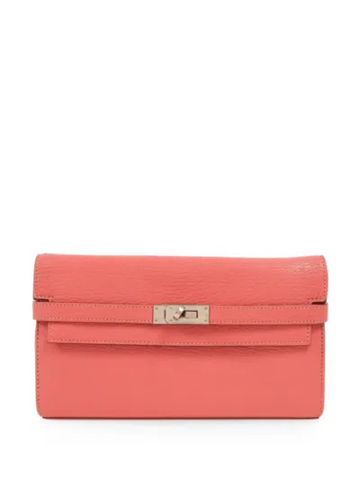 Pre-owned Hermes Kelly Long Leather Wallet In Red