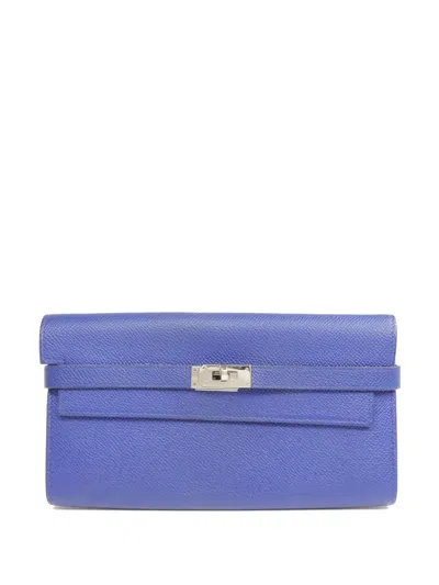 Pre-owned Hermes Kelly Long Wallet In Blue