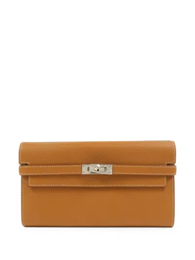 Pre-owned Hermes Kelly Long Wallet In Brown