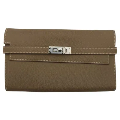 Pre-owned Hermes Kelly Long Wallet Etoup Silver Leather2020 In Brown