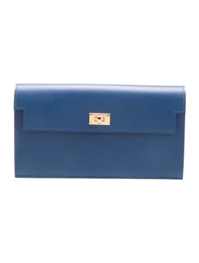 Pre-owned Hermes Kelly Longue Wallet In Blue