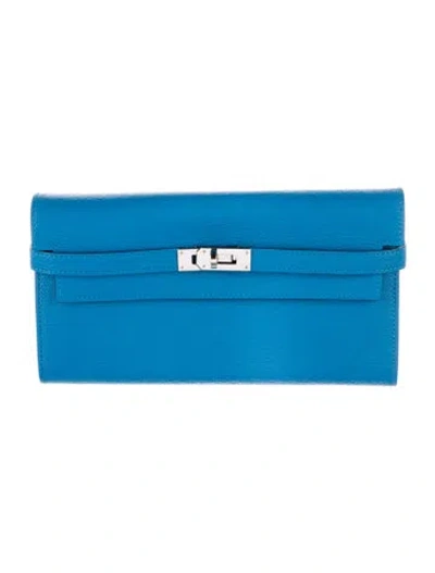 Pre-owned Hermes Kelly Longue Wallet In Blue